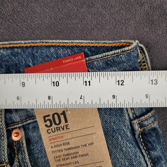 Levis 501 Curve Jeans Womens 25x30 Blue High Rise Straight Denim Embellished - Picture 10 of 12